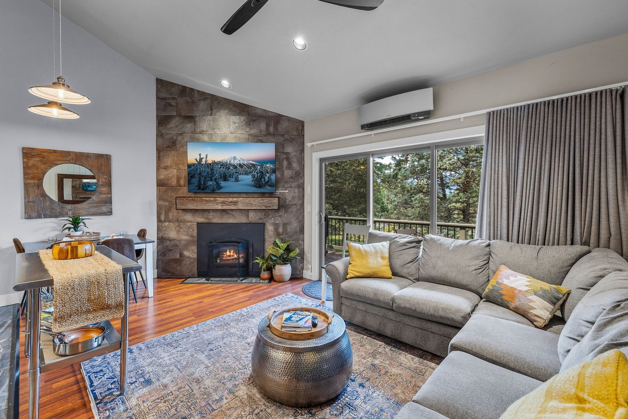 Ski House 239- Living room with gas fireplace and minisplit AC